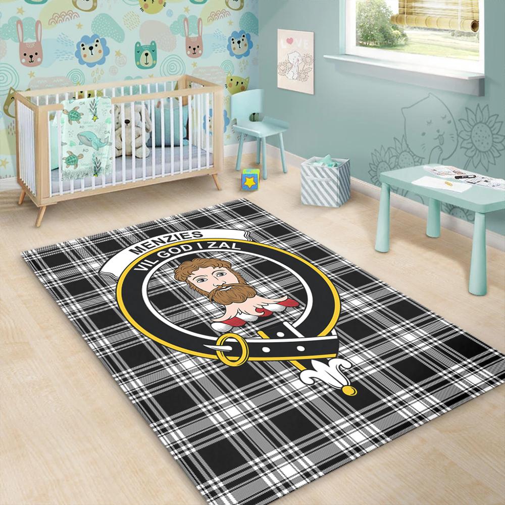 Menzies Black & White Modern Tartan Crest Area Rug