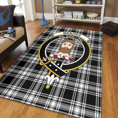 Clan Menzies Black & White Modern Tartan Crest Rug – Scottish Highland Carpet for Living Room, Celtic Home Decor & Scotland Gift ZR44