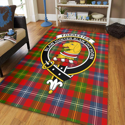Clan Forrester Tartan Crest Rug – Scottish Highland Carpet for Living Room, Celtic Home Decor & Scotland Gift VE36