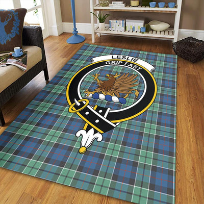 Clan Leslie Hunting Tartan Crest Rug – Scottish Highland Carpet for Living Room, Celtic Home Decor & Scotland Gift