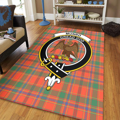 Clan Munro Ancient Tartan Crest Rug – Scottish Highland Carpet for Living Room, Celtic Home Decor & Scotland Gift