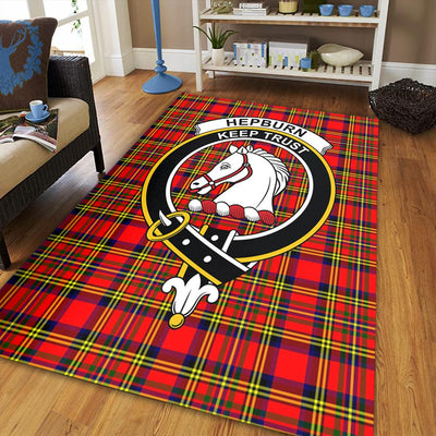 Clan Hepburn Tartan Crest Rug – Scottish Highland Carpet for Living Room, Celtic Home Decor & Scotland Gift VJ83