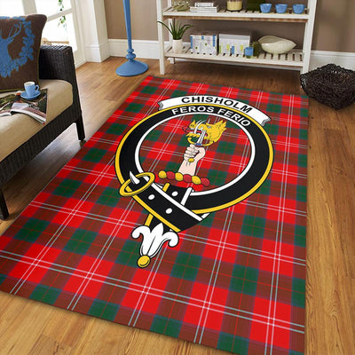 Clan Chisholm Modern Tartan Crest Rug – Scottish Highland Carpet for Living Room, Celtic Home Decor & Scotland Gift DR99