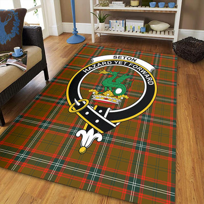 Clan Seton Hunting Modern Tartan Crest Rug – Scottish Highland Carpet for Living Room, Celtic Home Decor & Scotland Gift
