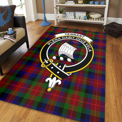 Clan Tennant Tartan Crest Rug – Scottish Highland Carpet for Living Room, Celtic Home Decor & Scotland Gift