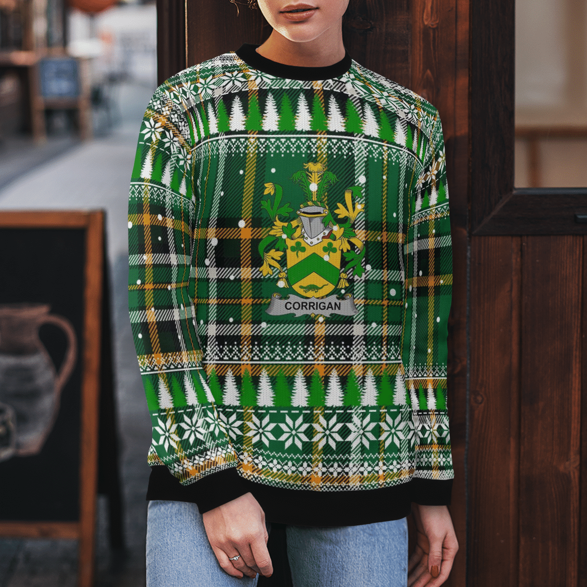 Clan Corrigan Coat Of Arms Christmas Ugly Sweater TW79 Corrigan Coat Of Arms Tartan Ugly Sweater   