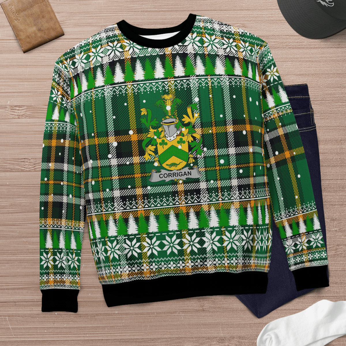 Clan Corrigan Coat Of Arms Christmas Ugly Sweater TW79 Corrigan Coat Of Arms Tartan Ugly Sweater   