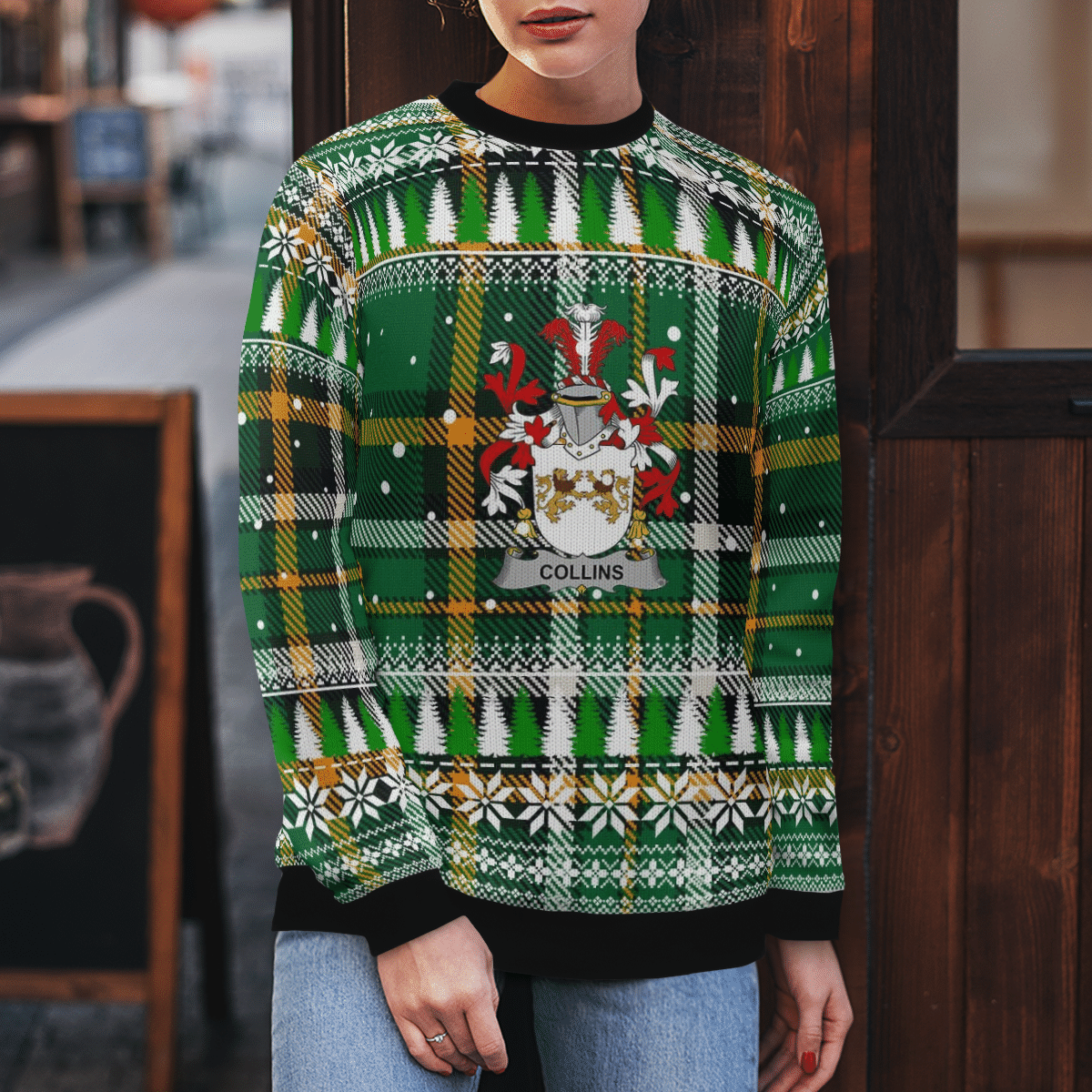 Clan Collins Coat Of Arms Christmas Ugly Sweater KV23 Collins Coat Of Arms Tartan Ugly Sweater   