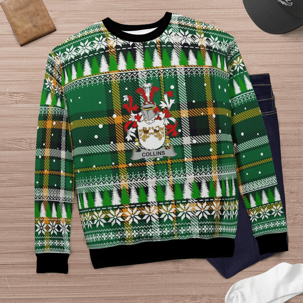 Clan Collins Coat Of Arms Christmas Ugly Sweater KV23 Collins Coat Of Arms Tartan Ugly Sweater   