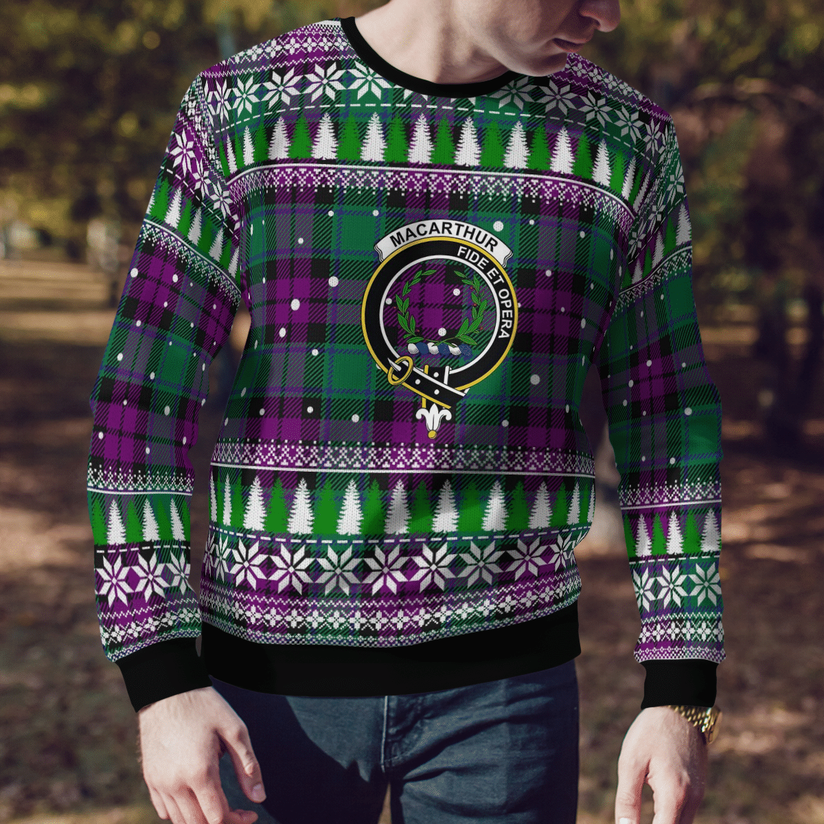 Clan MacArthur – Milton Crest Tartan Christmas Ugly Sweater ZB78 MacArthur – Milton Crest Tartan Tartan Ugly Sweater   