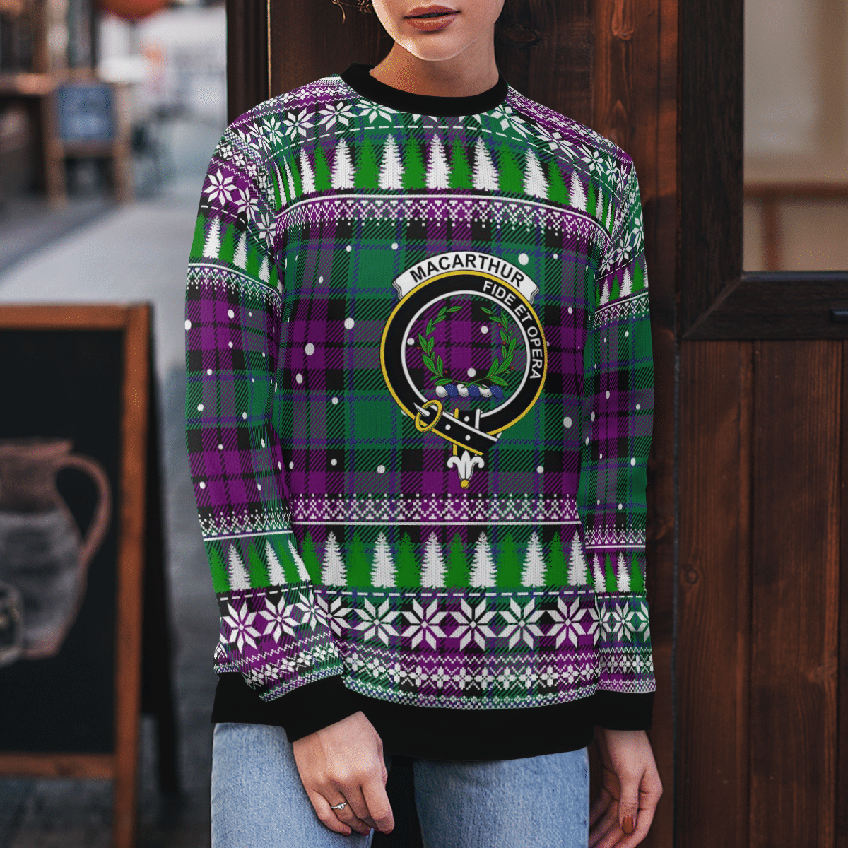 Clan MacArthur – Milton Crest Tartan Christmas Ugly Sweater ZB78 MacArthur – Milton Crest Tartan Tartan Ugly Sweater   