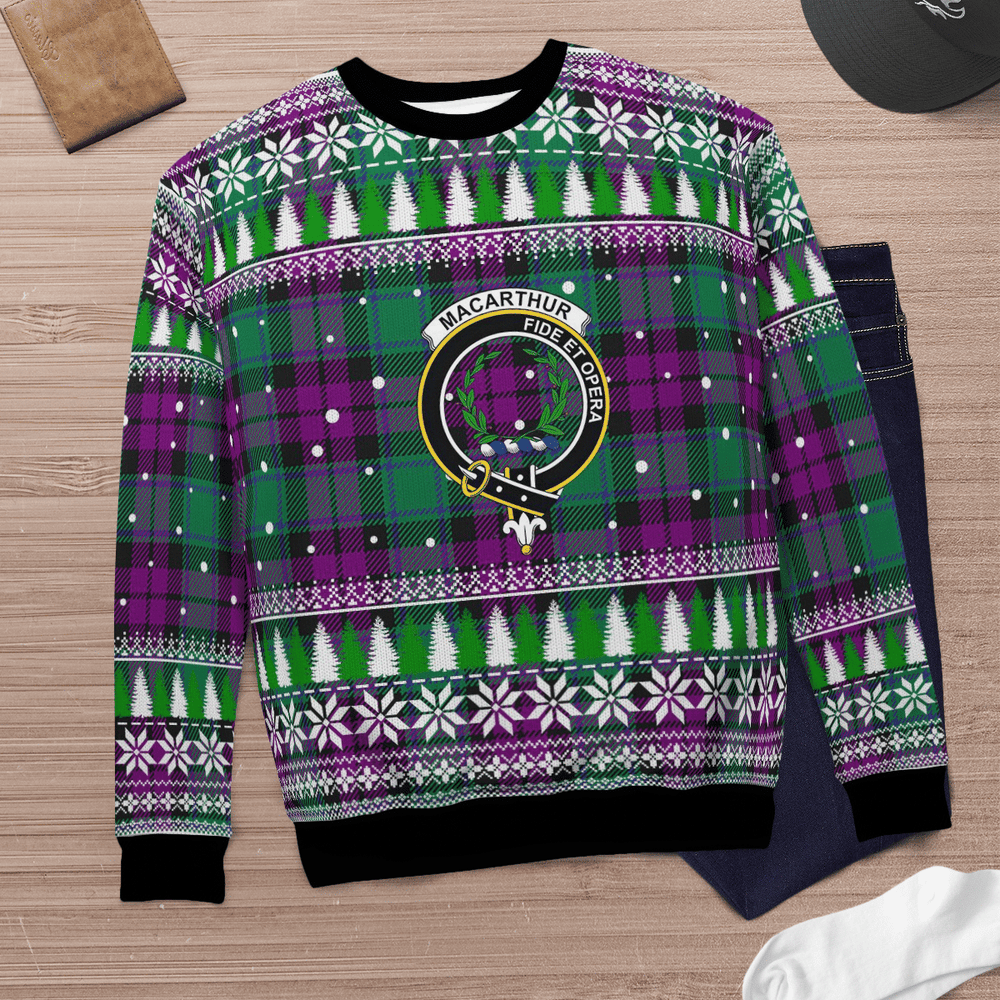 Clan MacArthur – Milton Crest Tartan Christmas Ugly Sweater ZB78 MacArthur – Milton Crest Tartan Tartan Ugly Sweater   