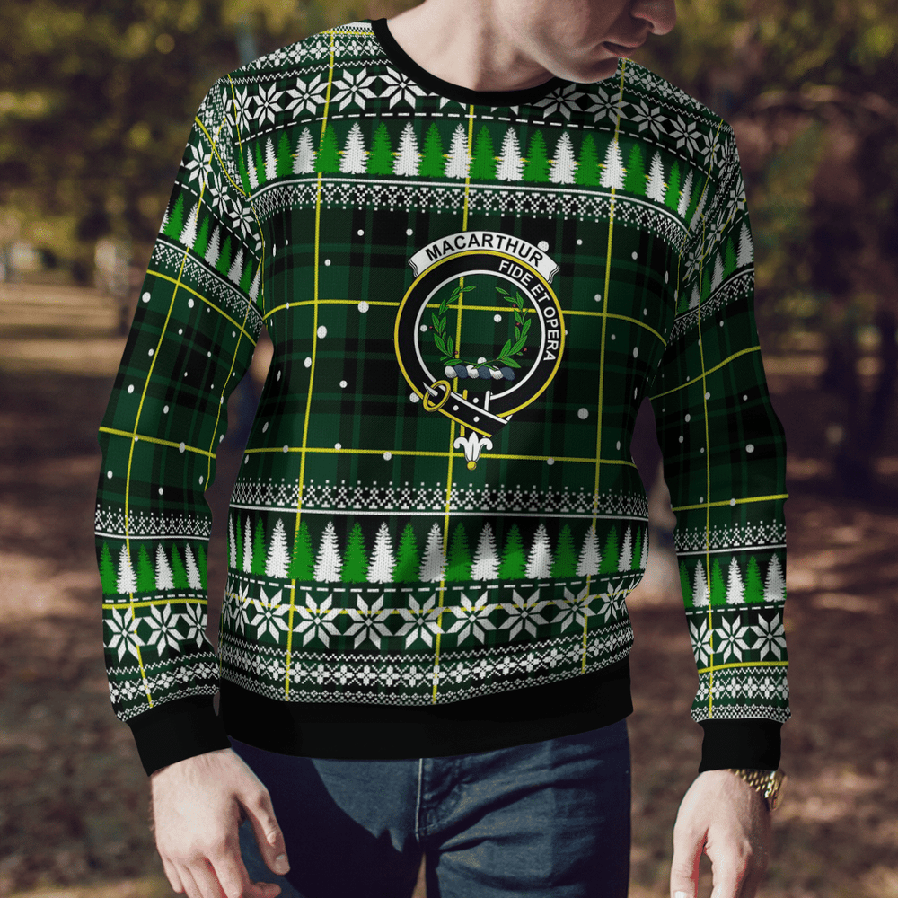Clan MacArthur Modern Crest Tartan Christmas Ugly Sweater OL73 MacArthur Modern Crest Tartan Tartan Ugly Sweater   