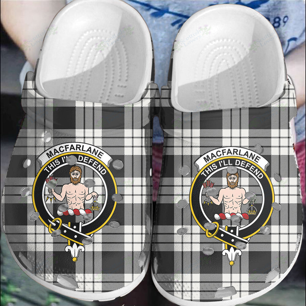 Clan MacFarlane Black & White Tartan Crest Clogs Classic NY21 MacFarlane Black & White Tartan Tartan Today   