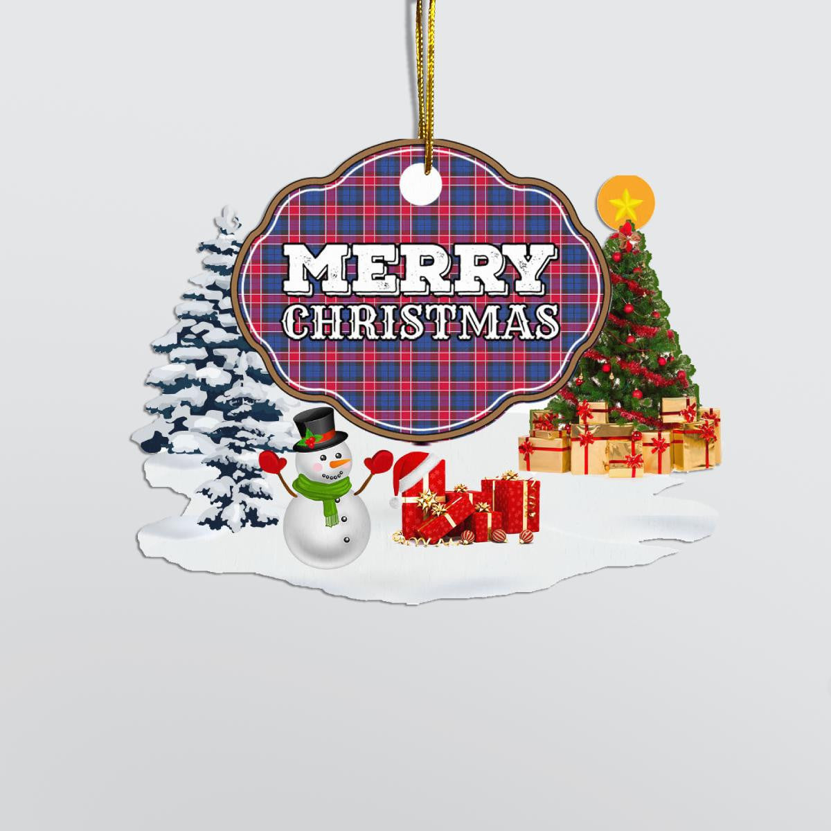 Clan Graham of Menteith Red "Merry Christmas" Tartan Acrylic Ornament ER71 Graham of Menteith Red Tartan Tartan Christmas   