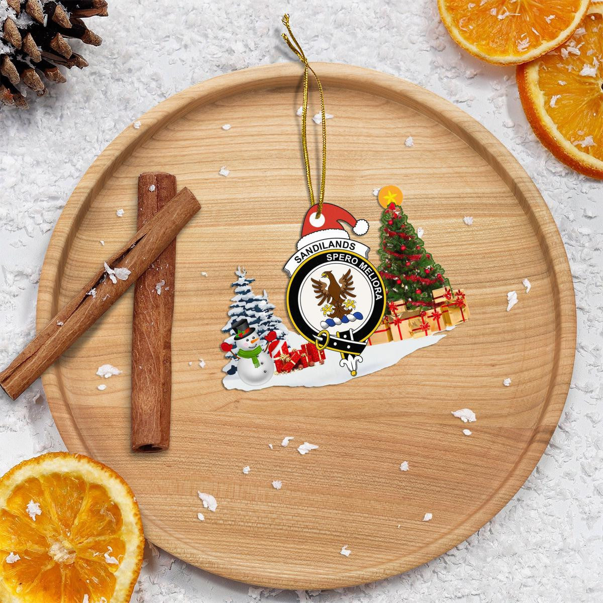 Clan Sandilands Crest Tartan Acrylic Christmas Ornament SR90 Sandilands Tartan Tartan Christmas   