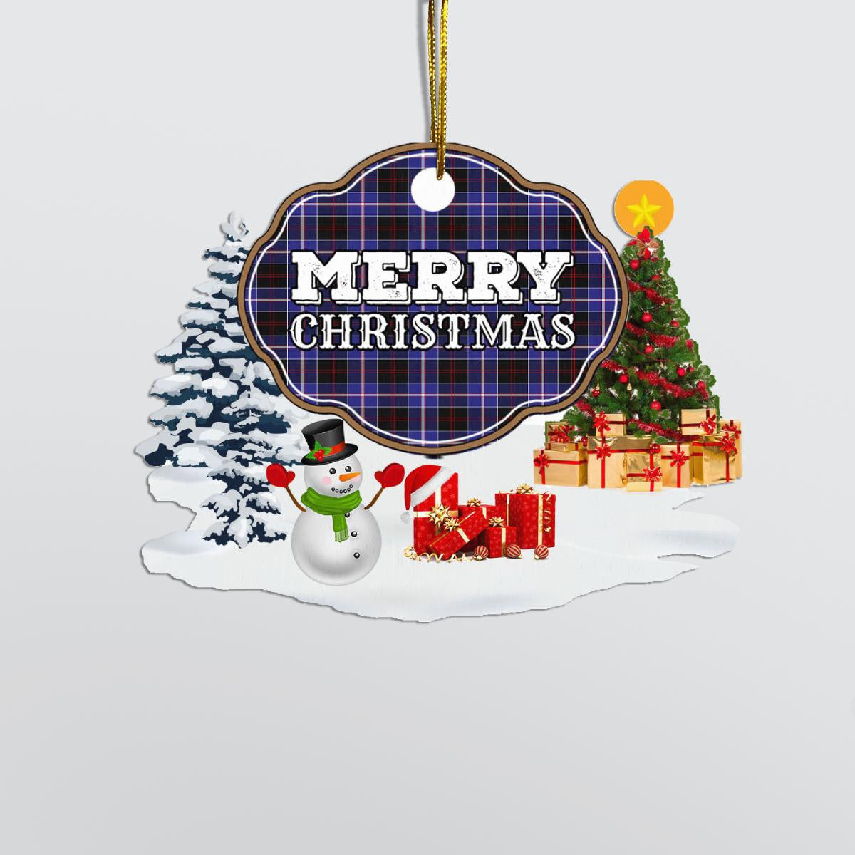 Clan Dunlop Modern "Merry Christmas" Tartan Acrylic Ornament LG64 Dunlop Modern Tartan Tartan Christmas   