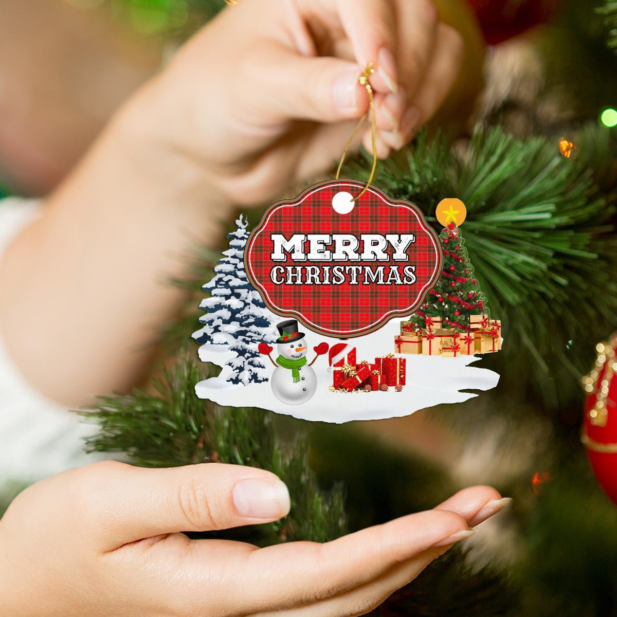 Clan Grant Weathered "Merry Christmas" Tartan Acrylic Ornament ZD95 Grant Weathered Tartan Tartan Christmas   