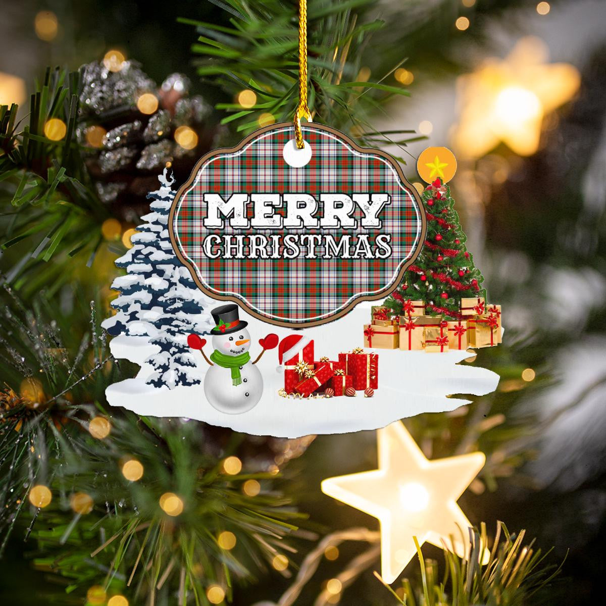 Clan MacDuff Dress Ancient "Merry Christmas" Tartan Acrylic Ornament IJ92 MacDuff Dress Ancient Tartan Tartan Christmas   