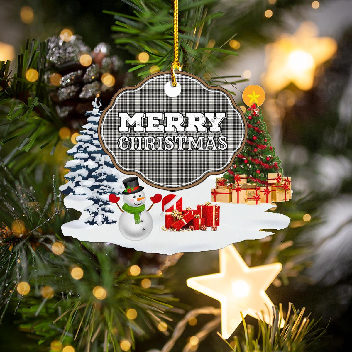 Clan Scott Black & White Ancient "Merry Christmas" Tartan Acrylic Ornament CG69 Scott Black & White Ancient Tartan Tartan Christmas   