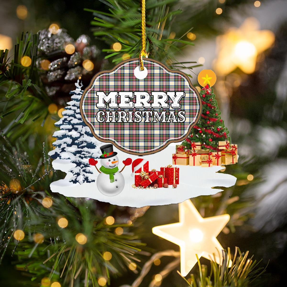 Clan Stewart Dress Ancient "Merry Christmas" Tartan Acrylic Ornament HS50 Stewart Dress Ancient Tartan Tartan Christmas   