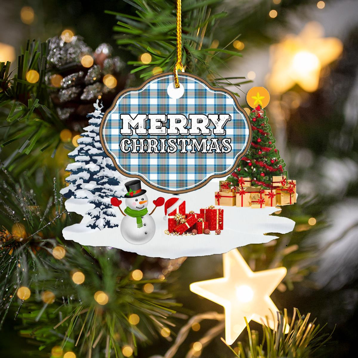 Clan Stewart Muted Blue "Merry Christmas" Tartan Acrylic Ornament CO96 Stewart Muted Blue Tartan Tartan Christmas   