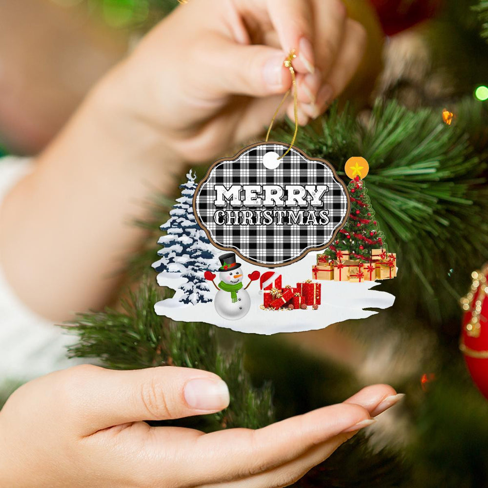 Clan MacFarlane Black & White "Merry Christmas" Tartan Acrylic Ornament PB11 MacFarlane Black & White Tartan Tartan Christmas   