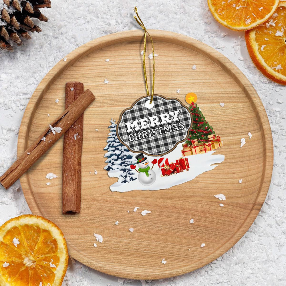 Clan MacFarlane Black & White Ancient "Merry Christmas" Tartan Acrylic Ornament OW60 MacFarlane Black & White Ancient Tartan Tartan Christmas   