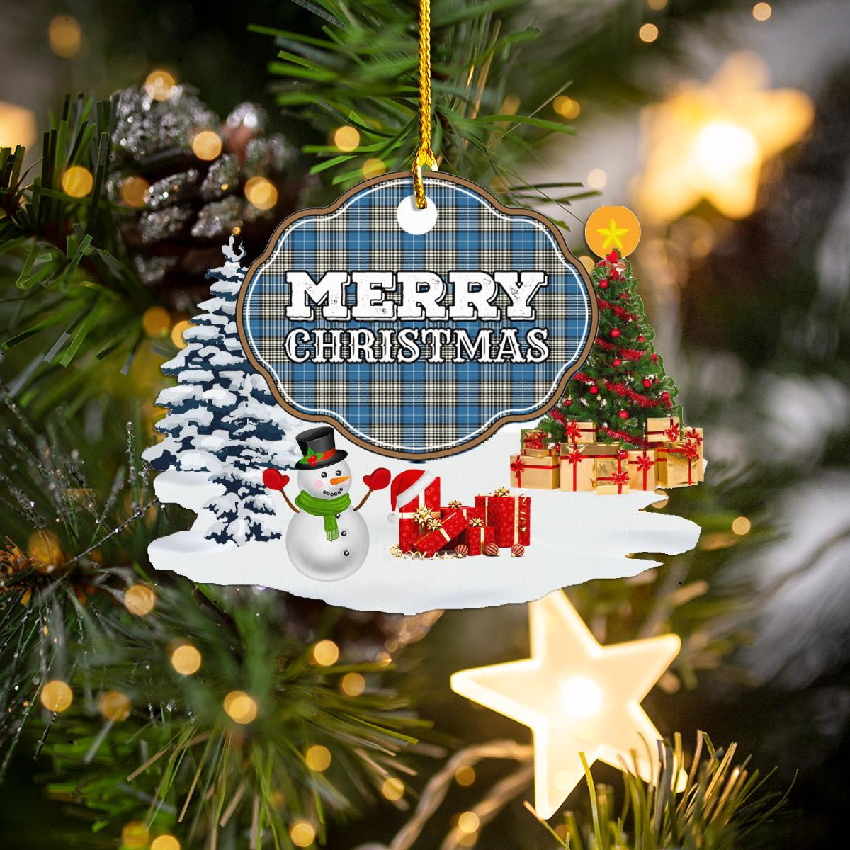 Clan Napier Ancient "Merry Christmas" Tartan Acrylic Ornament VP44 Napier Ancient Tartan Tartan Christmas   