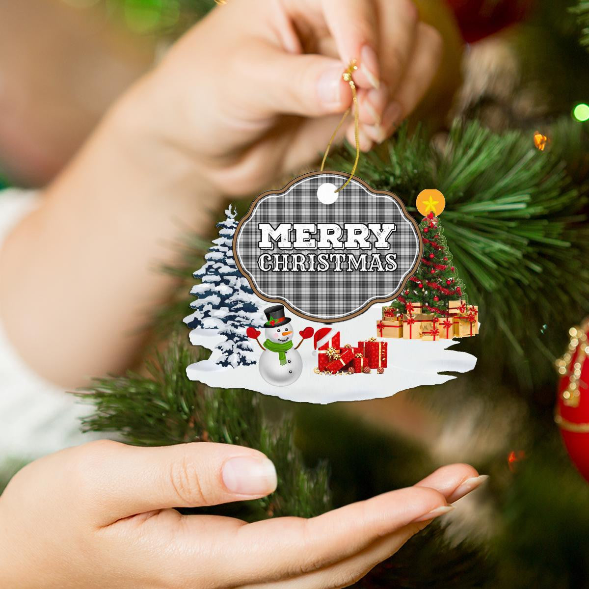 Clan Douglas Grey Modern "Merry Christmas" Tartan Acrylic Ornament DA40 Douglas Grey Modern Tartan Tartan Christmas   