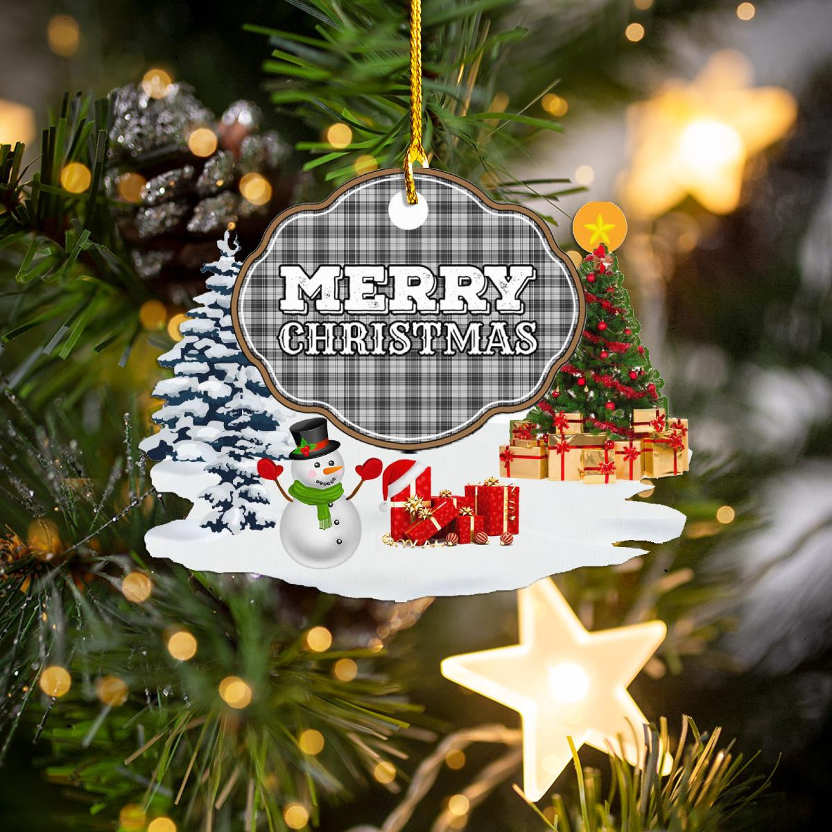 Clan Douglas Grey Modern "Merry Christmas" Tartan Acrylic Ornament DA40 Douglas Grey Modern Tartan Tartan Christmas   