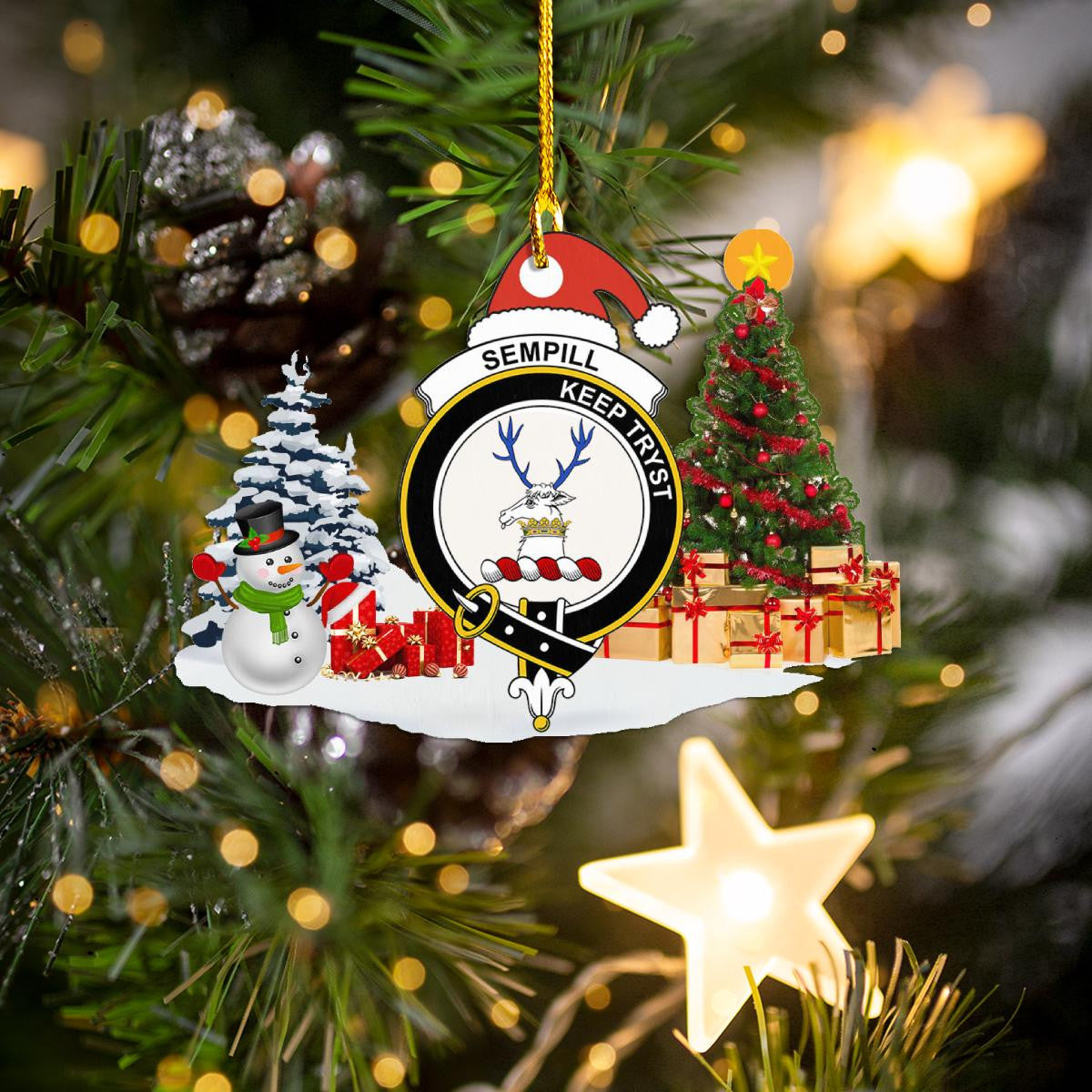 Clan Sempill (or Semple) Crest Tartan Acrylic Christmas Ornament DR26 Sempill (or Semple) Tartan Tartan Christmas   