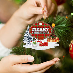 Clan Morrison Red Modern "Merry Christmas" Tartan Acrylic Ornament VA26 Morrison Red Modern Tartan Tartan Christmas   
