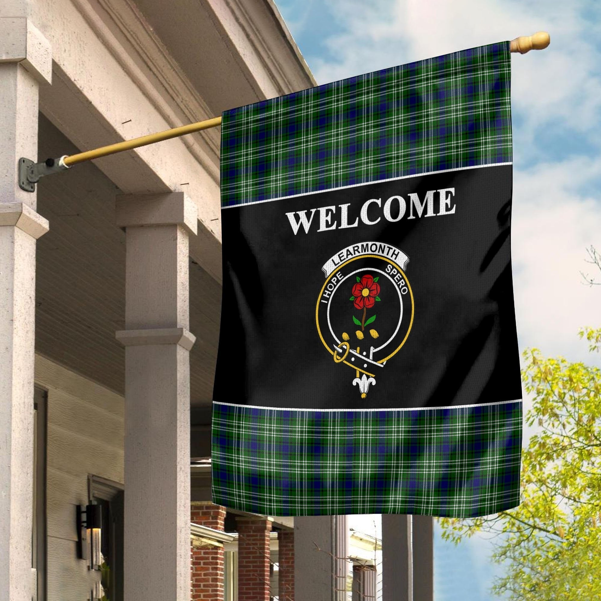 Clan Learmonth Tartan Crest Black Garden Flag RR18 Clan Learmonth Tartan Today   