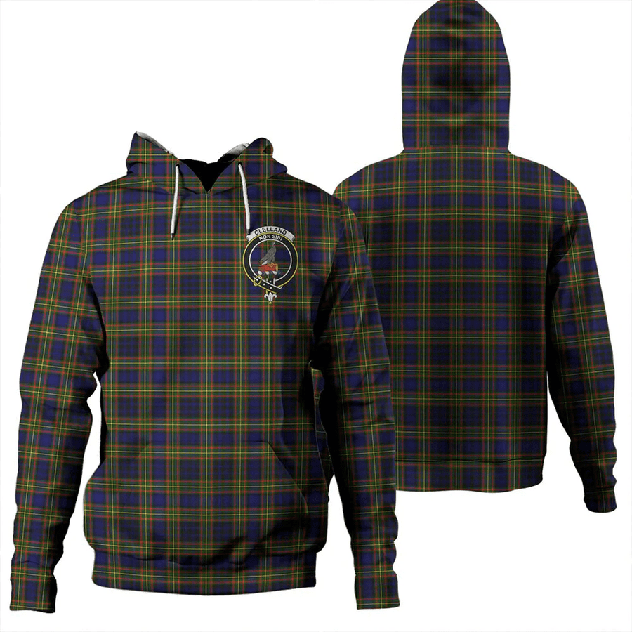 Clan Clelland Modern Tartan Hoodie Crest YGH5SUOI-1 Clelland Modern Tartan Hoodies   