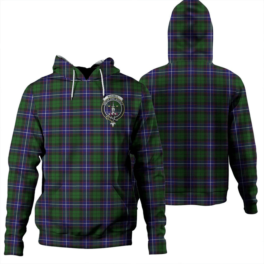 Clan Russell Modern Tartan Hoodie Crest GRLUQFOW-1 Russell Modern Tartan Hoodies   