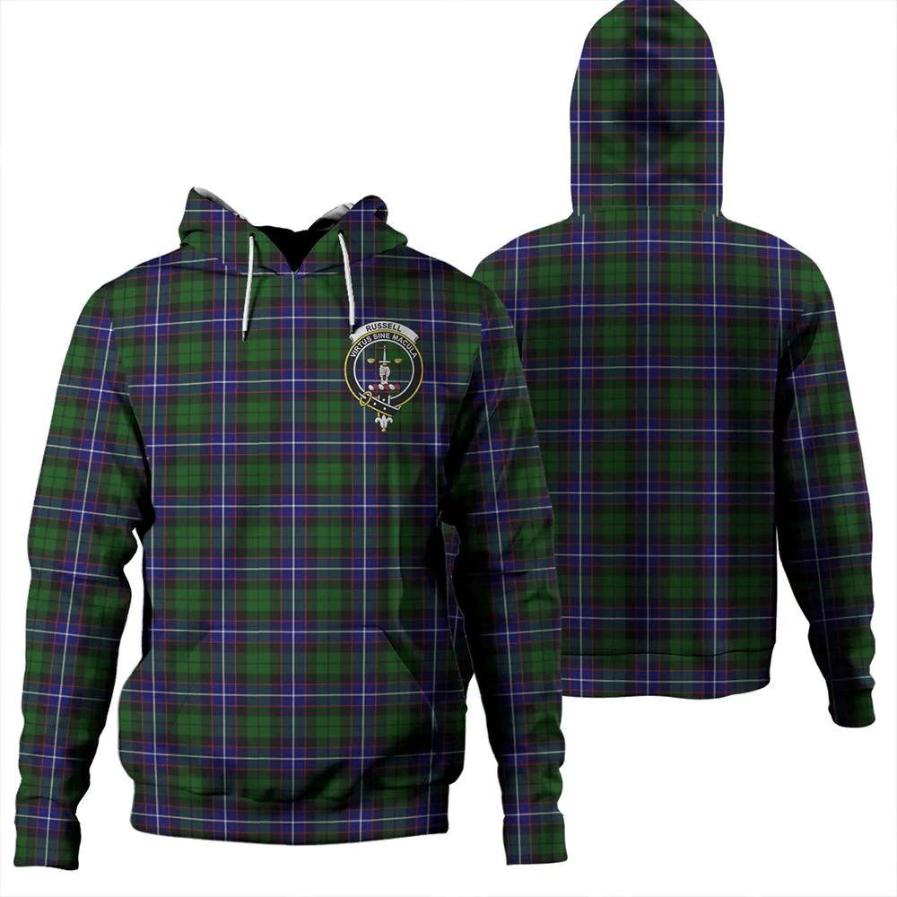 Clan Russell Modern Tartan Hoodie Crest GRLUQFOW-1 Russell Modern Tartan Hoodies   