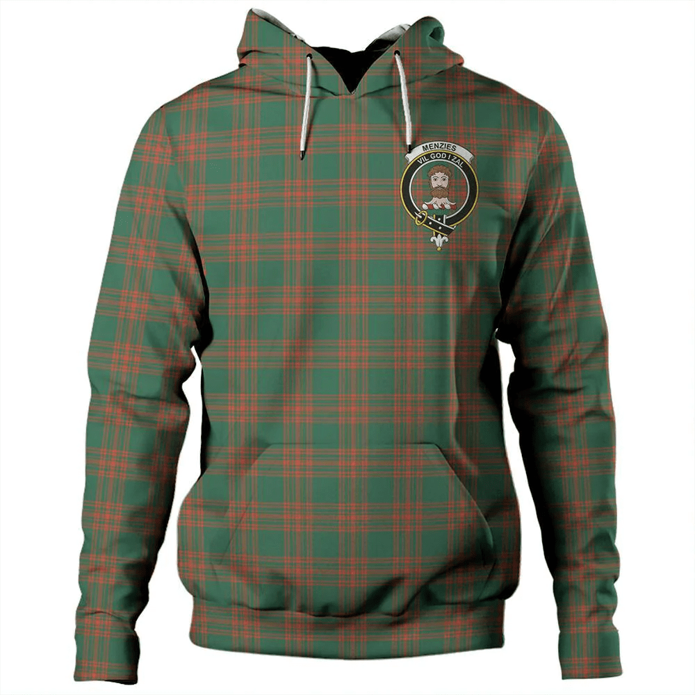 Clan Menzies Green Ancient Tartan Hoodie Crest UDGCC3NB-1 Menzies Green Ancient Tartan Hoodies   