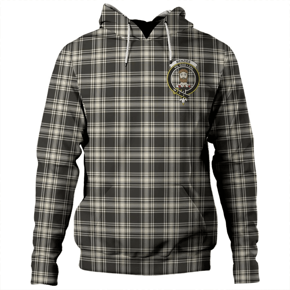 Clan Menzies Black & White Ancient Tartan Hoodie Crest 7HLIZHO5-1 Menzies Black & White Ancient Tartan Hoodies   