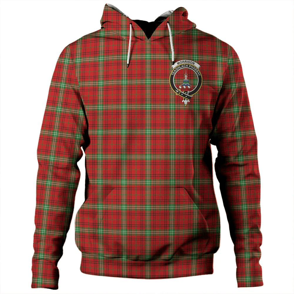 Clan Morrison Red Modern Tartan Hoodie Crest IZHDVD14-1 Morrison Red Modern Tartan Hoodies   