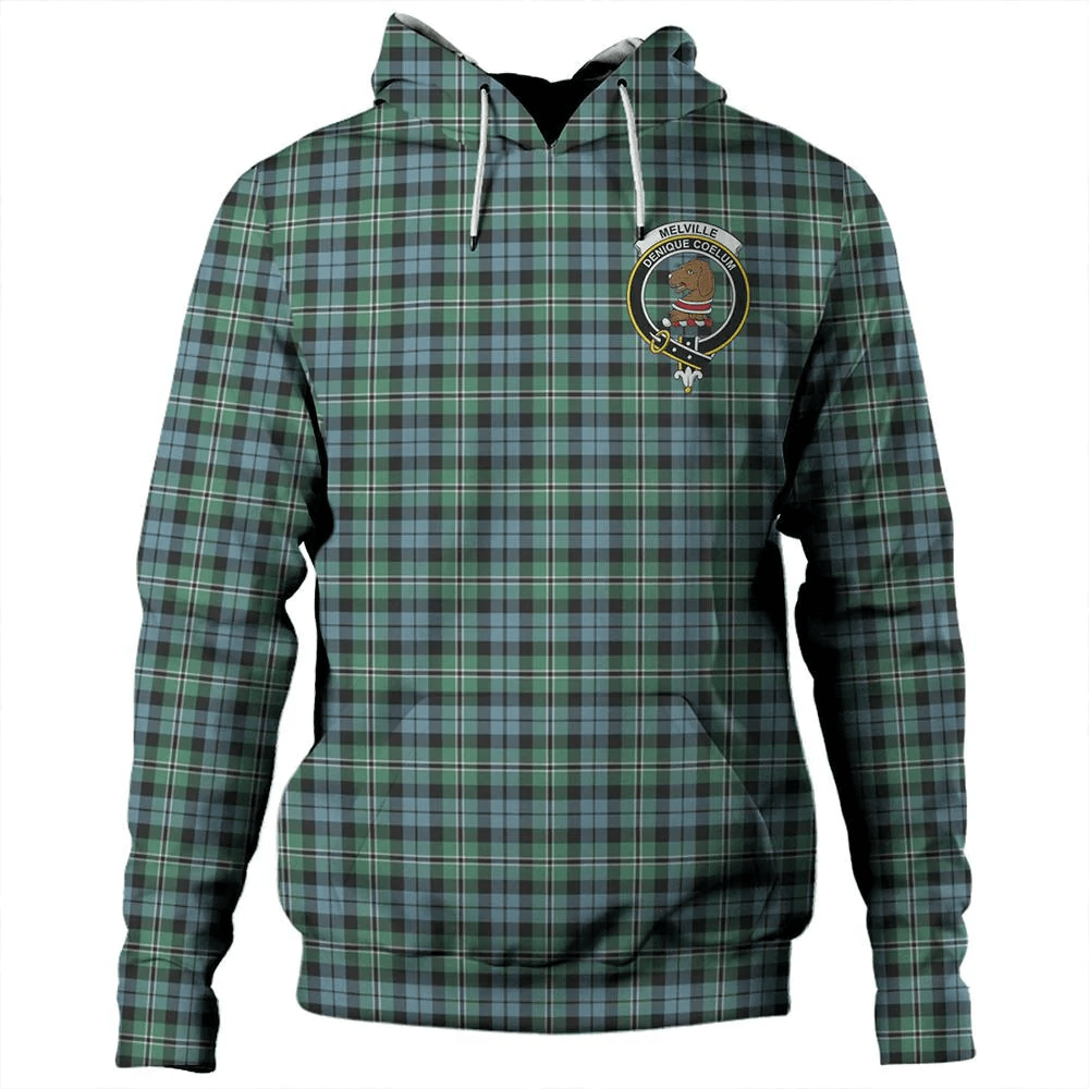 Clan Melville Tartan Hoodie Crest 14S9PRRJ-1 Melville Tartan Hoodies   