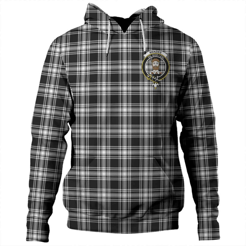 Clan Menzies Black & White Modern Tartan Hoodie Crest CWWNBMDV-1 Menzies Black & White Modern Tartan Hoodies   
