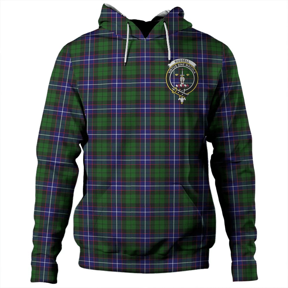 Clan Russell Modern Tartan Hoodie Crest GRLUQFOW-1 Russell Modern Tartan Hoodies   