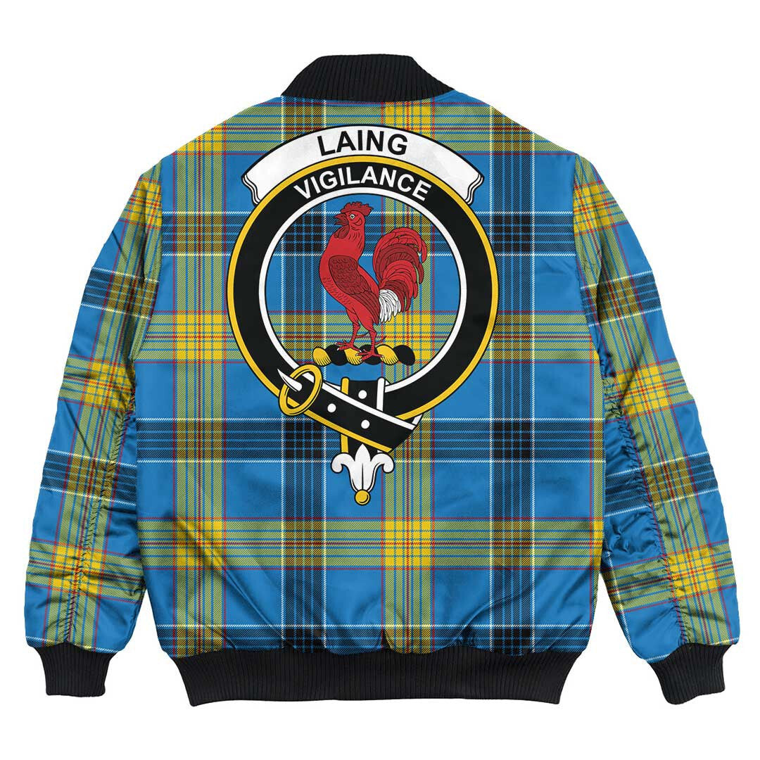 Clan Laing Tartan Crest Bomber Jacket KN86 Laing Tartan Tartan Bomber Jacket   