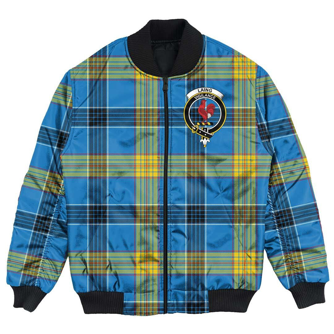 Clan Laing Tartan Crest Bomber Jacket KN86 Laing Tartan Tartan Bomber Jacket   