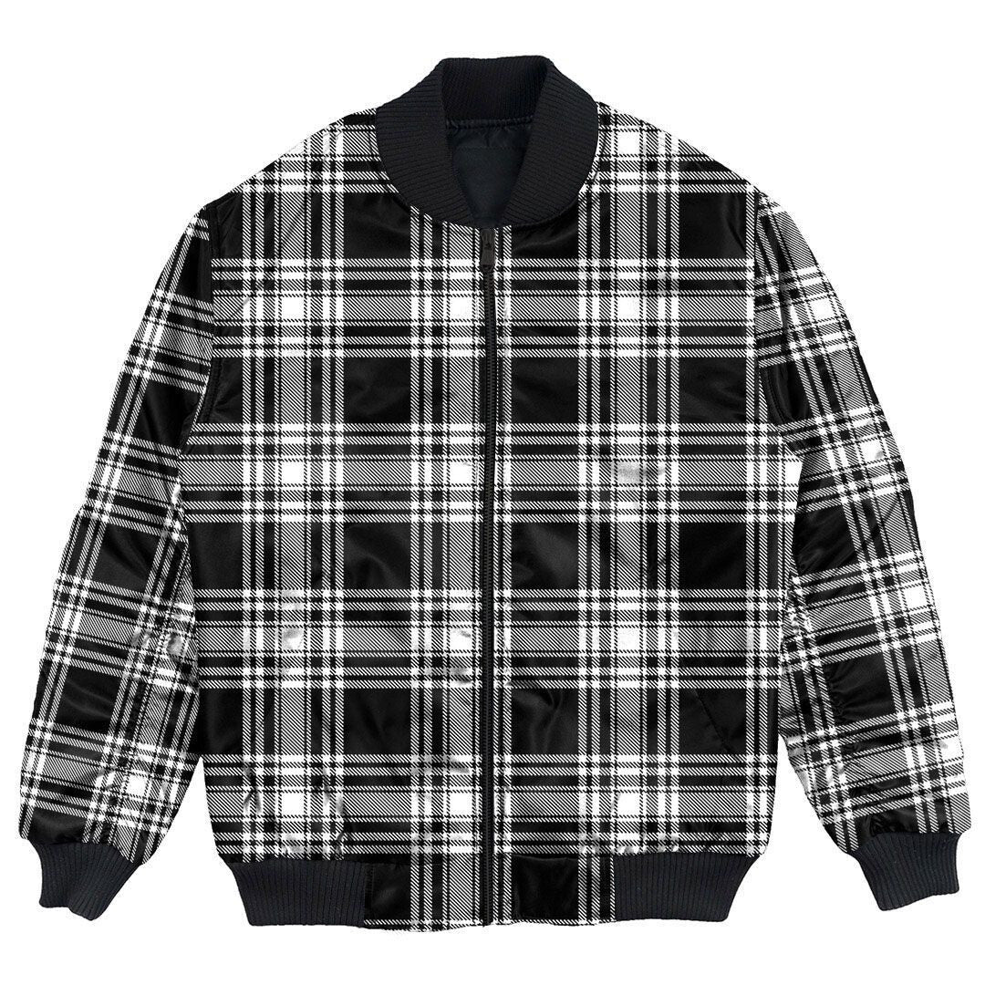 Clan Menzies Black & White Modern Tartan Clan Bomber Jacket ZO31 Menzies Black & White Modern Tartan Tartan Bomber Jacket   
