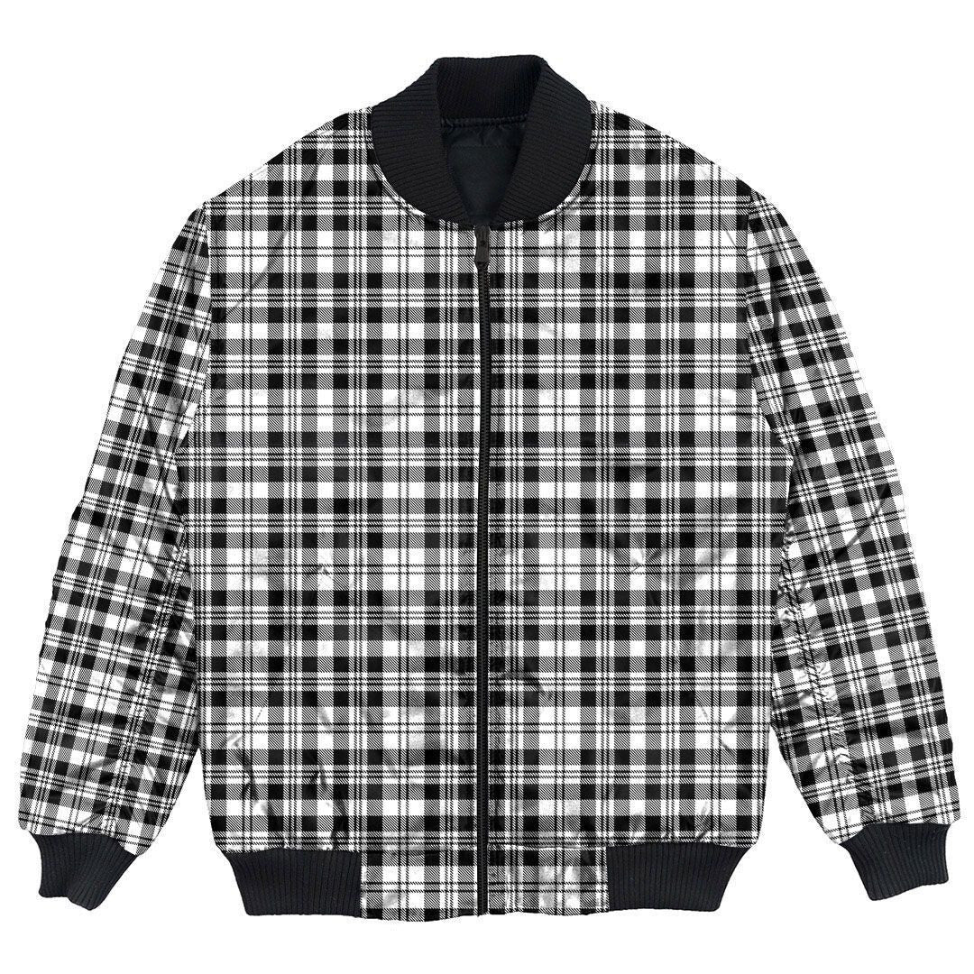 Clan Scott Black & White Modern Tartan Bomber Jacket JW88 Clan Scott (Scott Tartan) Tartan Bomber Jacket   