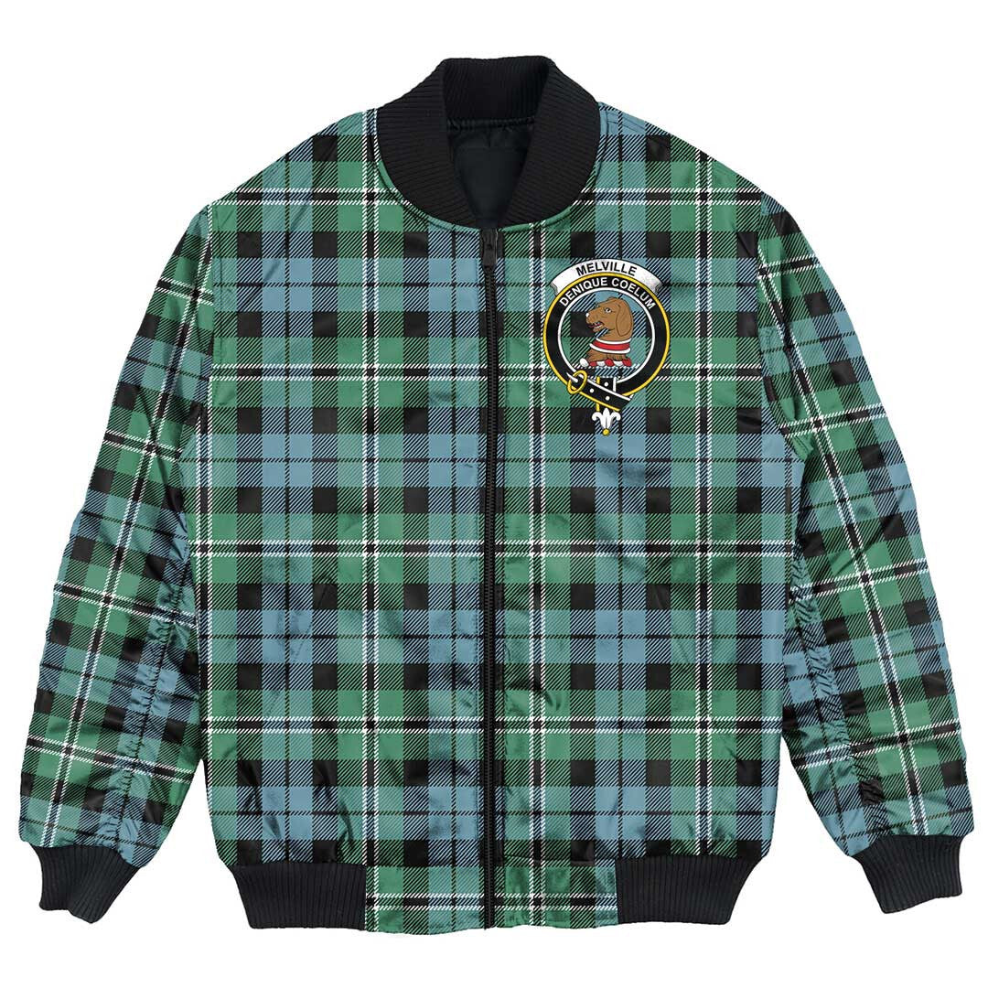 Clan Melville Tartan Crest Bomber Jacket TX83 Melville Tartan Tartan Bomber Jacket   