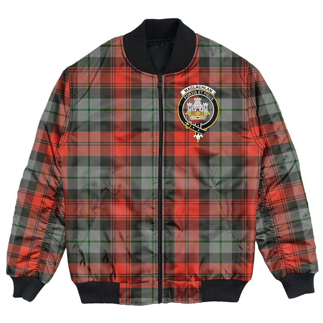 Clan MacLachlan Weathered Tartan Crest Bomber Jacket EC71 MacLachlan Weathered Tartan Tartan Bomber Jacket   
