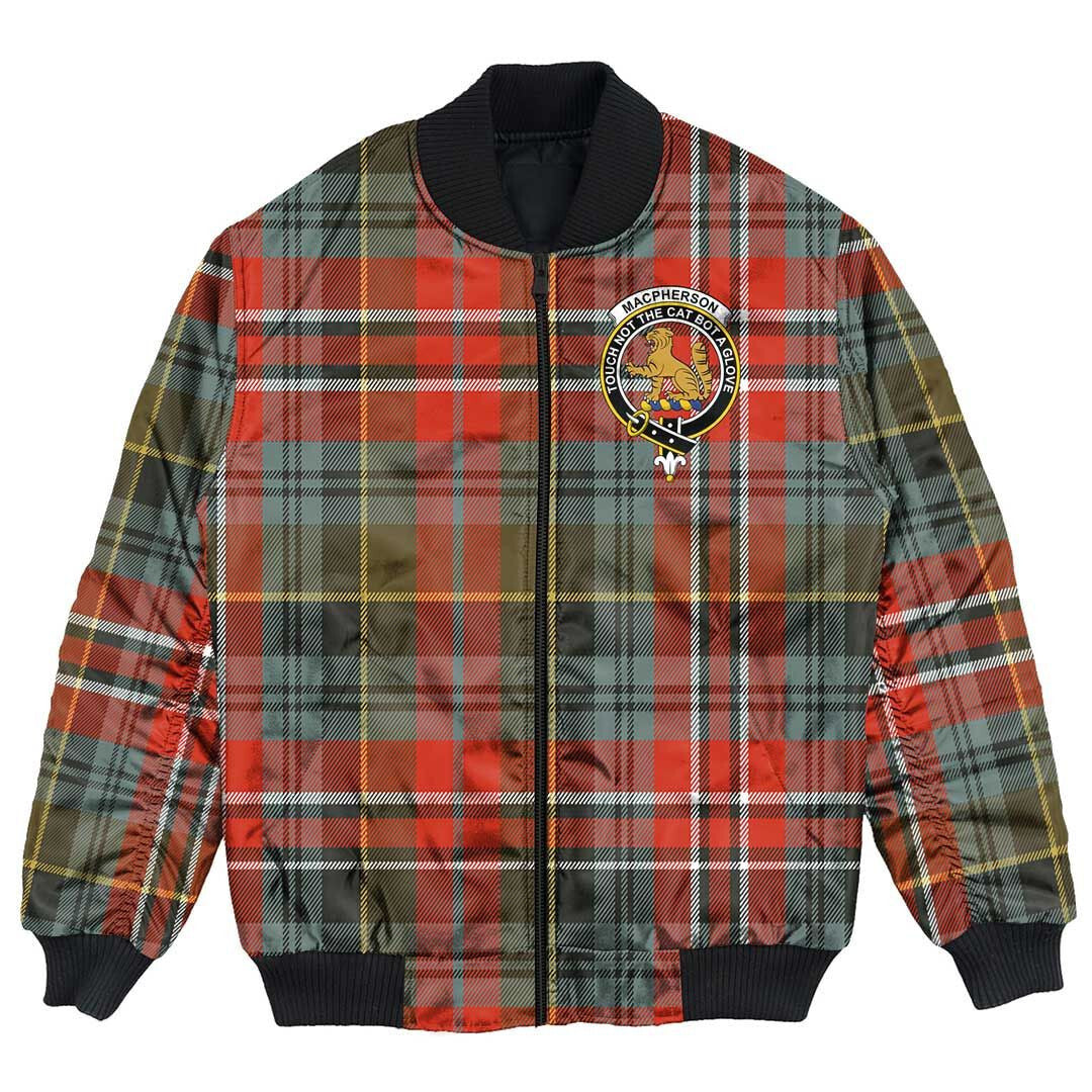 Clan MacPherson Weathered Tartan Crest Bomber Jacket AZ39 MacPherson Weathered Tartan Tartan Bomber Jacket   